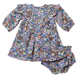 Baby Girls Everly Dress Set - True Blue Sketched Floral