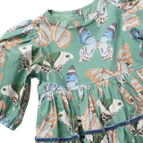 Girls Maribelle Dress - Green Butterflies