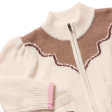 Girls Western Zip Sweater - Cream and Brown