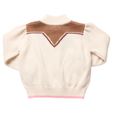Girls Western Zip Sweater - Cream and Brown