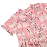 Girls Autumn Dress - Pink Sketched Dogs