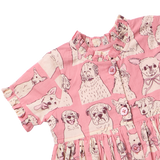 Baby Girls Autumn Dress Set - Pink Sketched Dogs