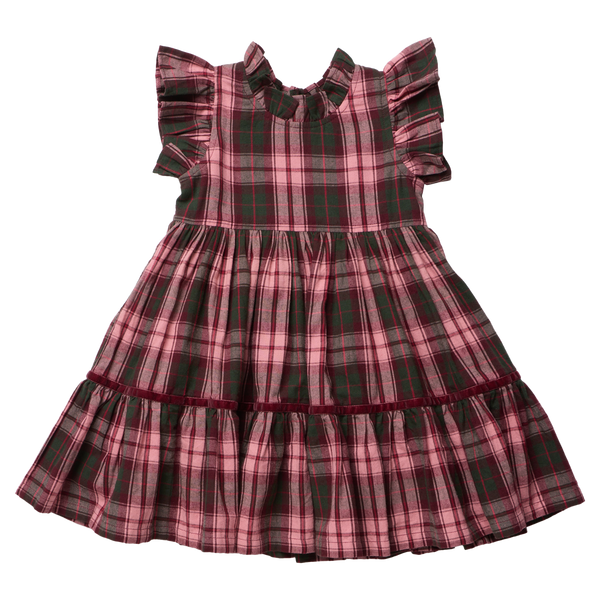 Girls Jennifer Dress - Burgundy Tartan