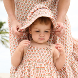 Baby Girls Sun Hat - Pink Prairie Block Print