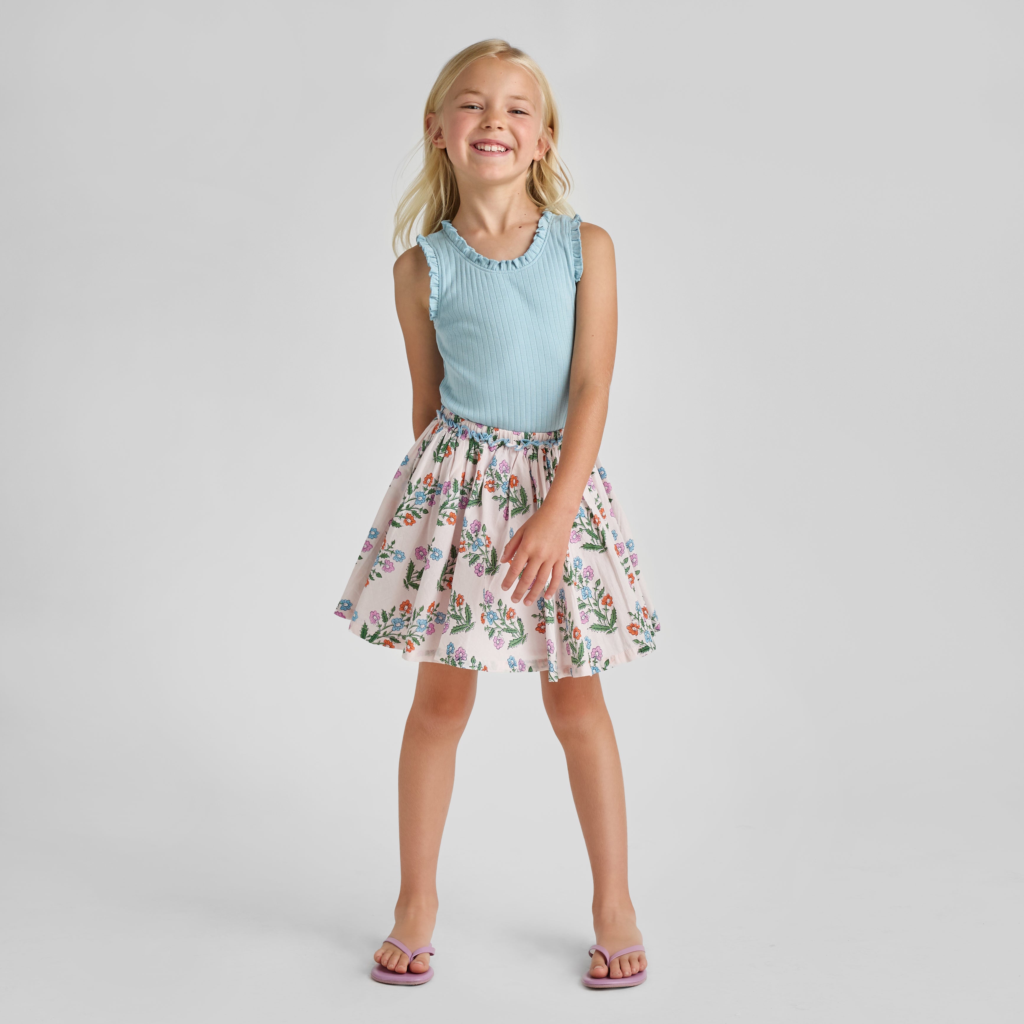 Girls Gianna Skirt - Pink Dewdrop Block Print – Pink Chicken