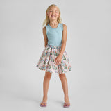 Girls Gianna Skirt - Pink Dewdrop Block Print
