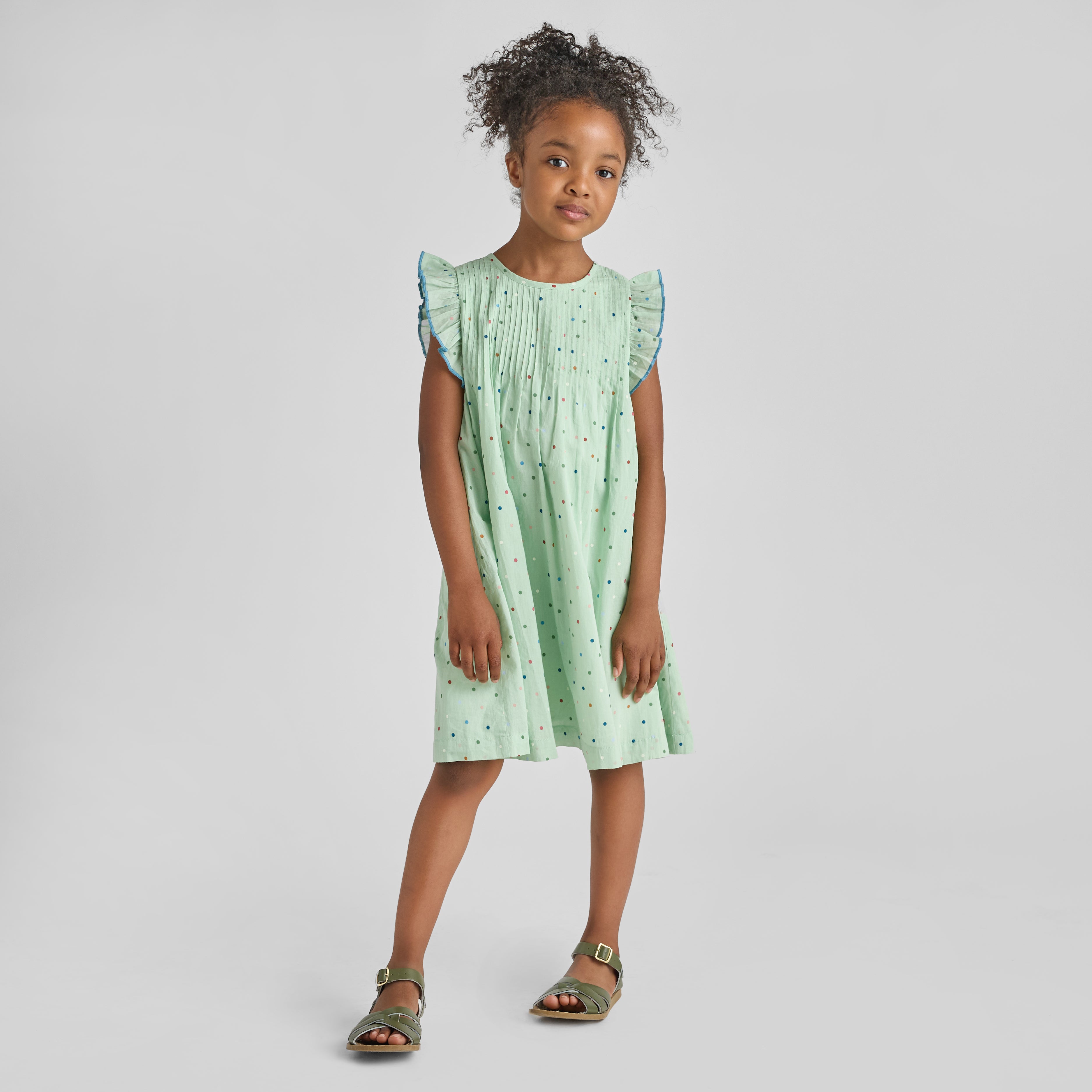 Girls Jaipur Dress - Pastel Green Polka Dot Pink Chicken Girls Jaipur Dress - Pastel Green Polka Dot Pink Chicken