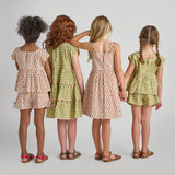 Girls Jules Short - Green Prairie Block Print