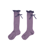 Domitille - Ribbed Knee High Socks with Lace and Bow - Japanese Wisteria