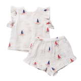 Girls Roey 2-PC Set - Sailboat Embroidery