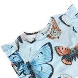 Girls Ingrid Top - Blue Vintage Butterflies