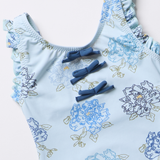 Girls Sylvie Bow Suit - Blue Quilt Floral