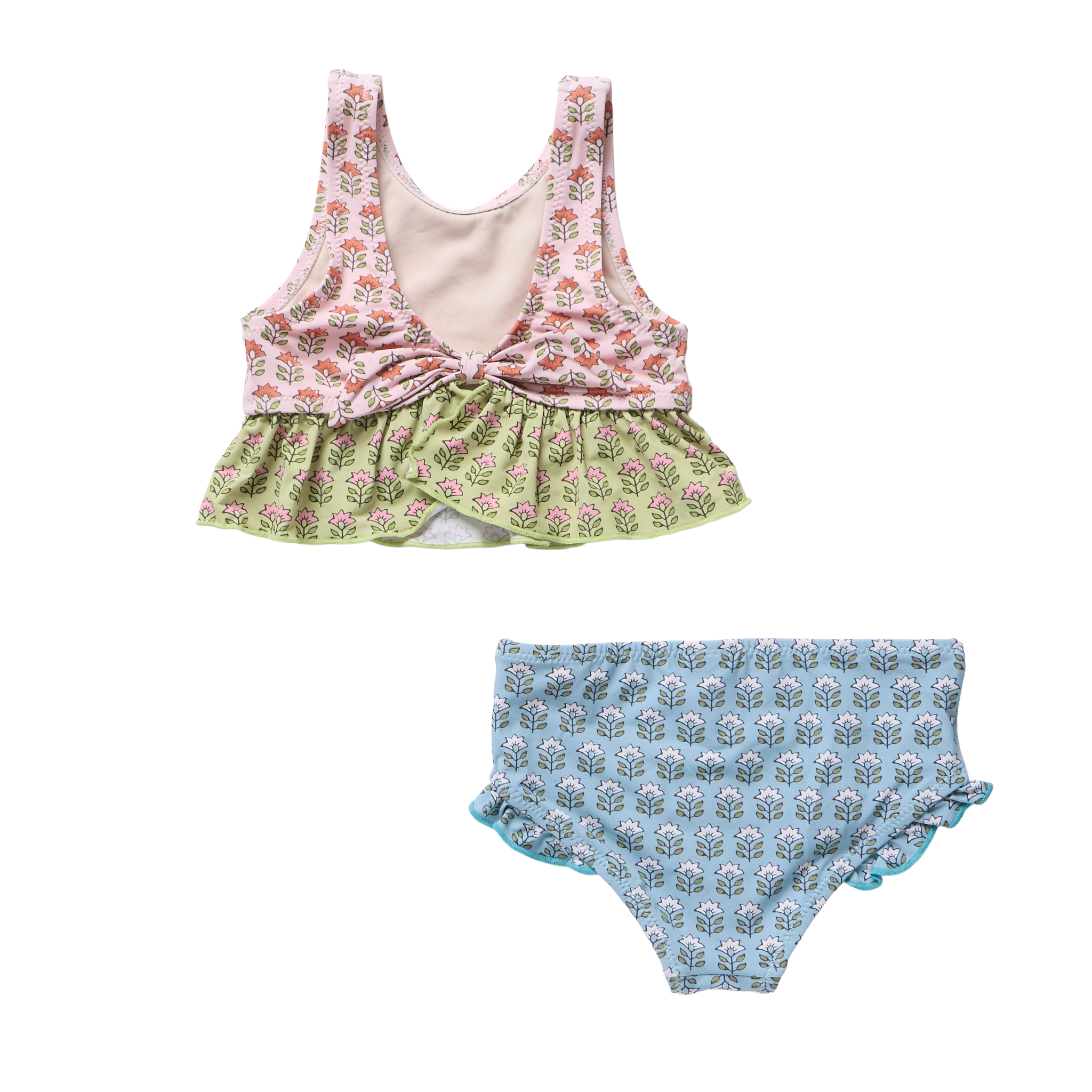 Girls Palmer Tankini - Multi Prairie Block Print – Pink Chicken