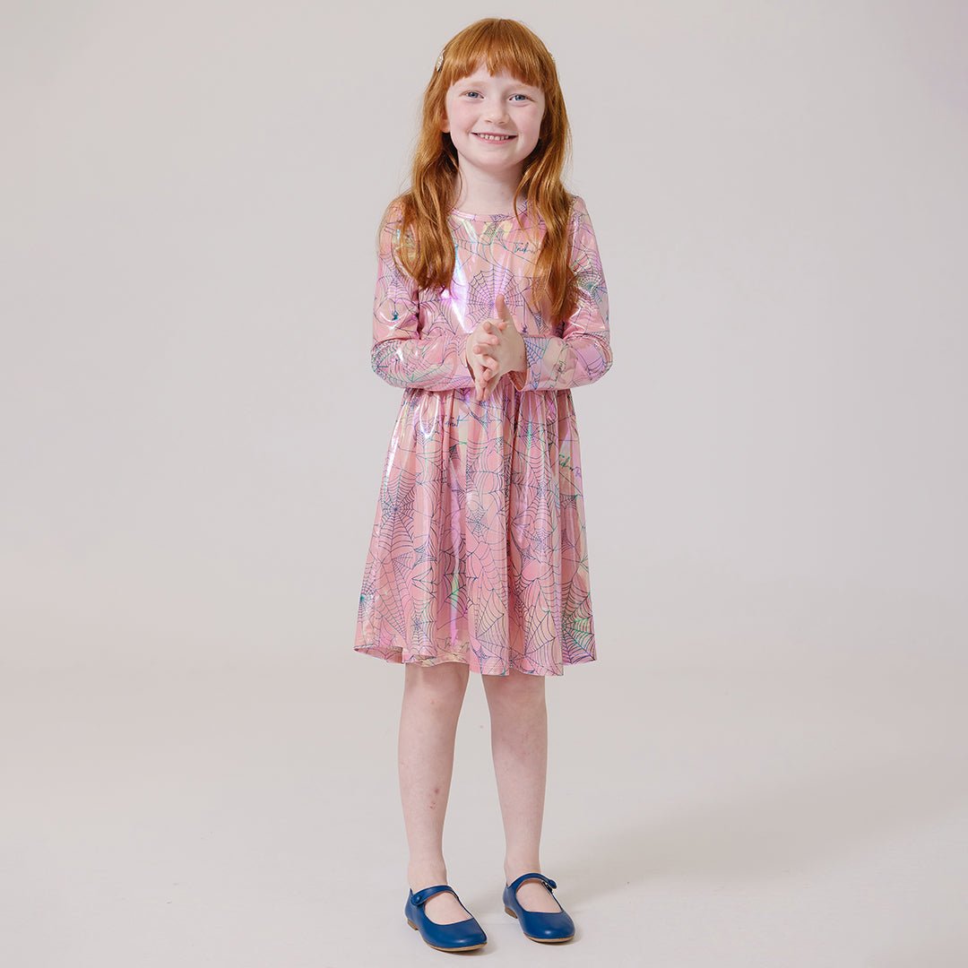 Girls Lame Steph Dress - Pink Spider Web | Pink Chicken