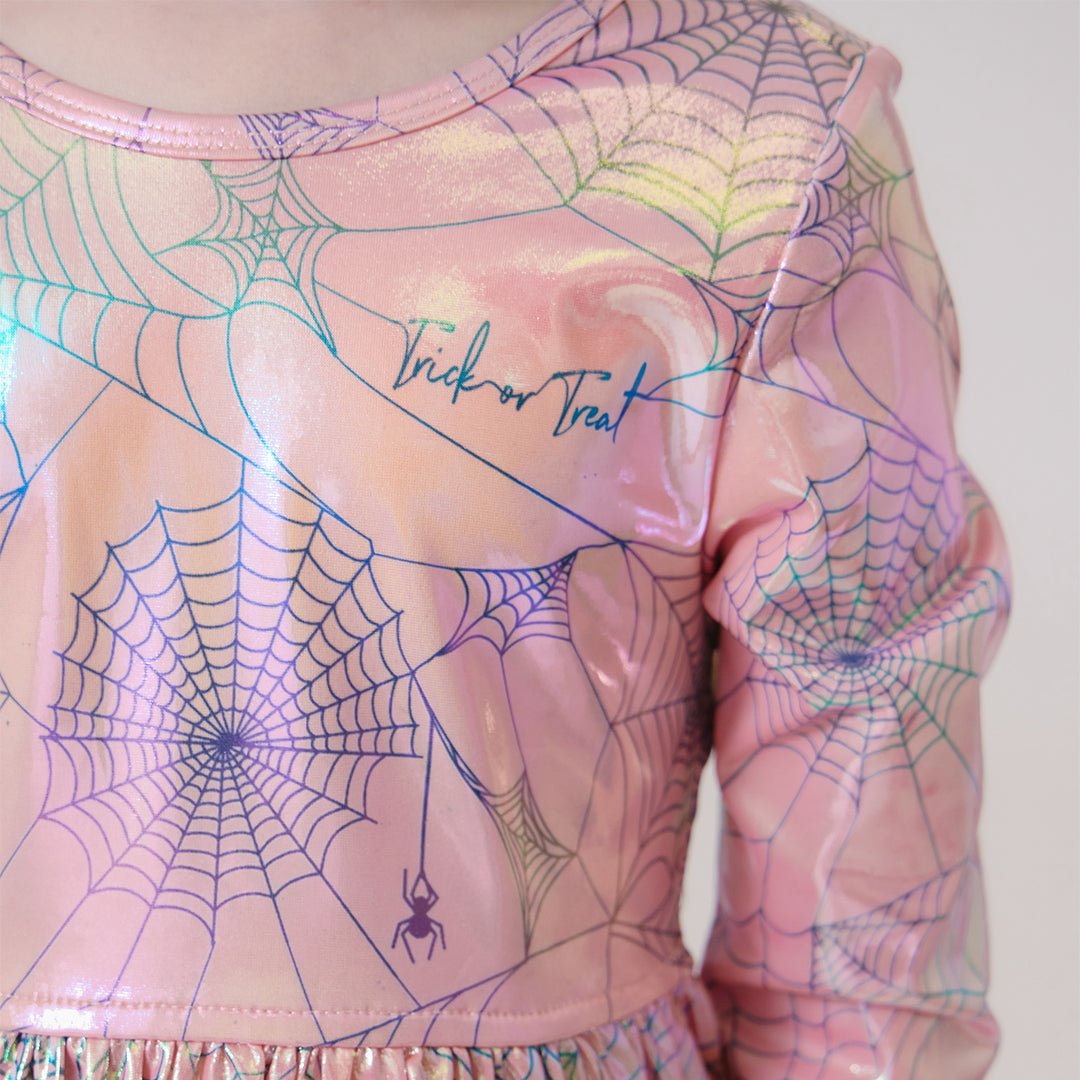 Girls Lame Steph Dress - Pink Spider Web | Pink Chicken