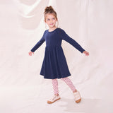 Sunny Long Sleeve Rib Dress - Navy