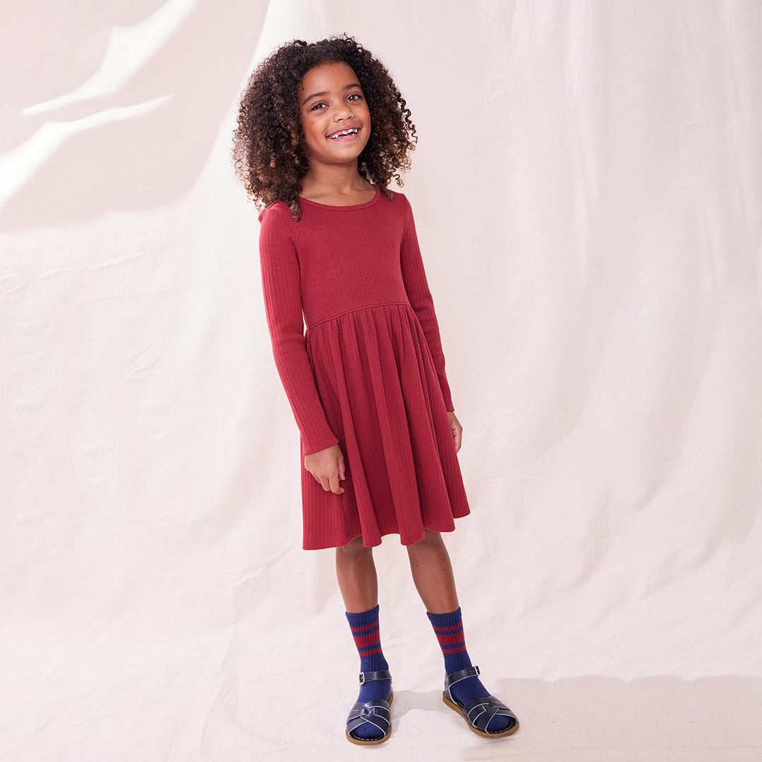 Sunny Long Sleeve Rib Dress | Cream | 7Y Sunny Long Sleeve Rib Dress | Cream | 7Y