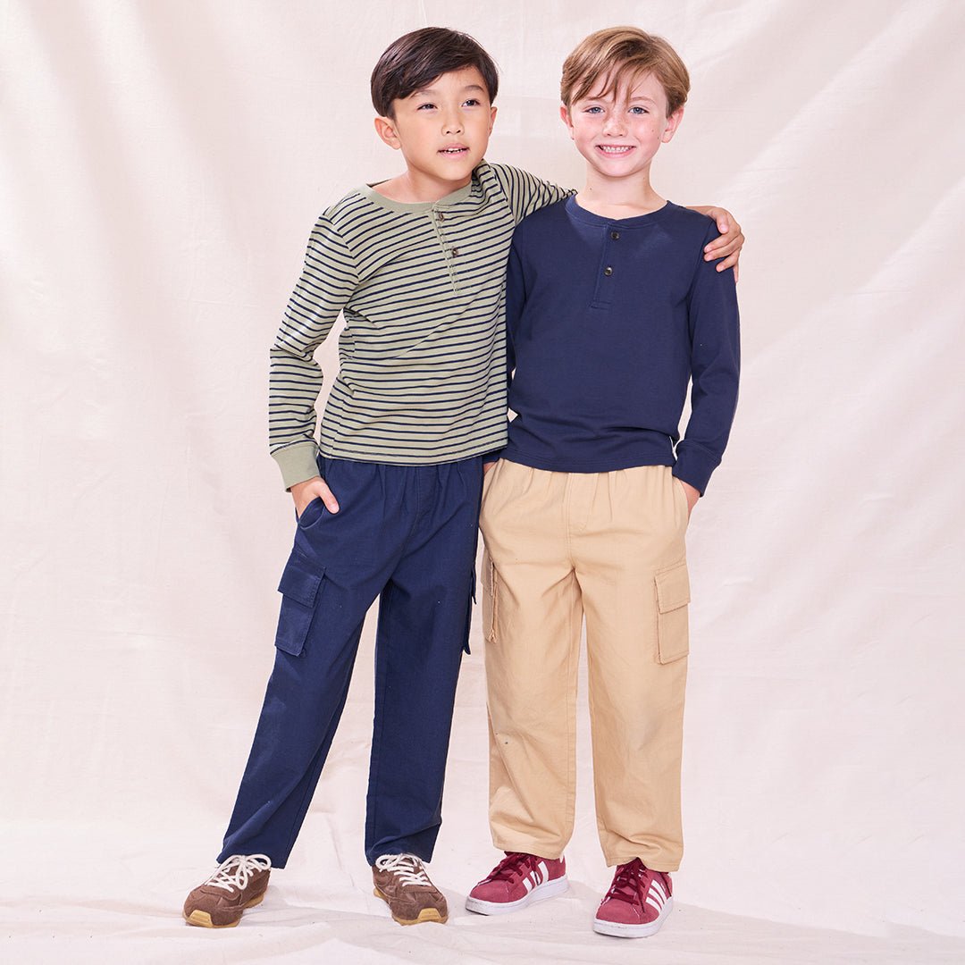 Scout Long Sleeve Henley T-Shirt - Green Mini Stripe | Pink Chicken