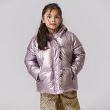 Girls Ruffle Pete Puffer - Vintage Rose Metallic | Pink Chicken