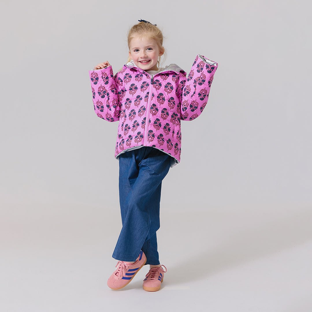 Girls Reversible Riley Jacket - Pink Strawflower | Pink Chicken