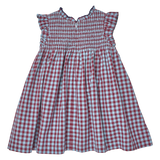 Girls Stevie Dress - Red Light Blue Check