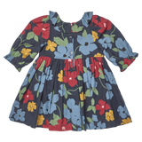 Girls Amara Dress - Navy Hibiscus Floral
