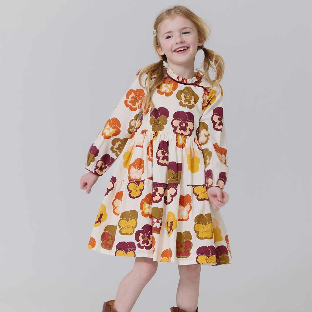 Girls Charlie Dress - Autumn Pansies | Pink Chicken