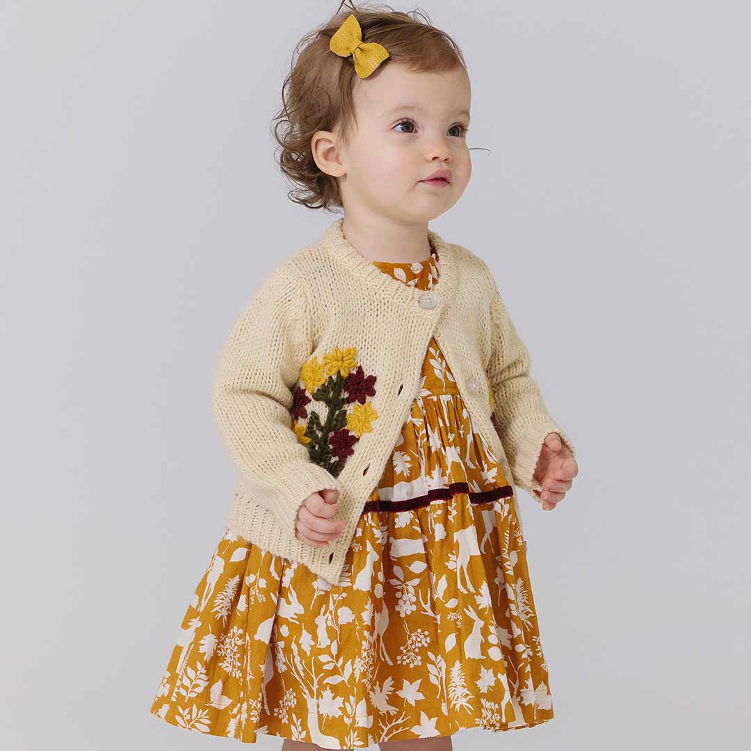 Baby Girls Maude Sweater - Cream Flower Embroidery | Pink Chicken