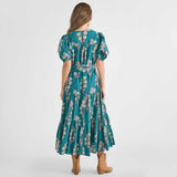 Womens Short Sleeve Indira Dress - Evergreen Buttercup Floral | Pink Chicken