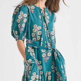 Womens Short Sleeve Indira Dress - Evergreen Buttercup Floral | Pink Chicken