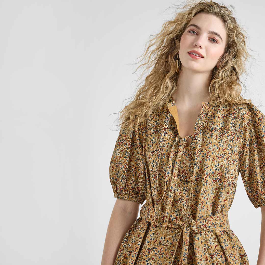 Womens Short Sleeve Indira Dress - Autumn Floral | Pink Chicken