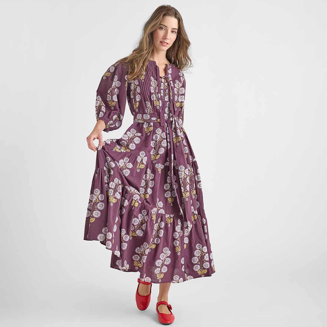 Womens Pintuck Indira Dress - Plum Buttercup Floral | Pink Chicken