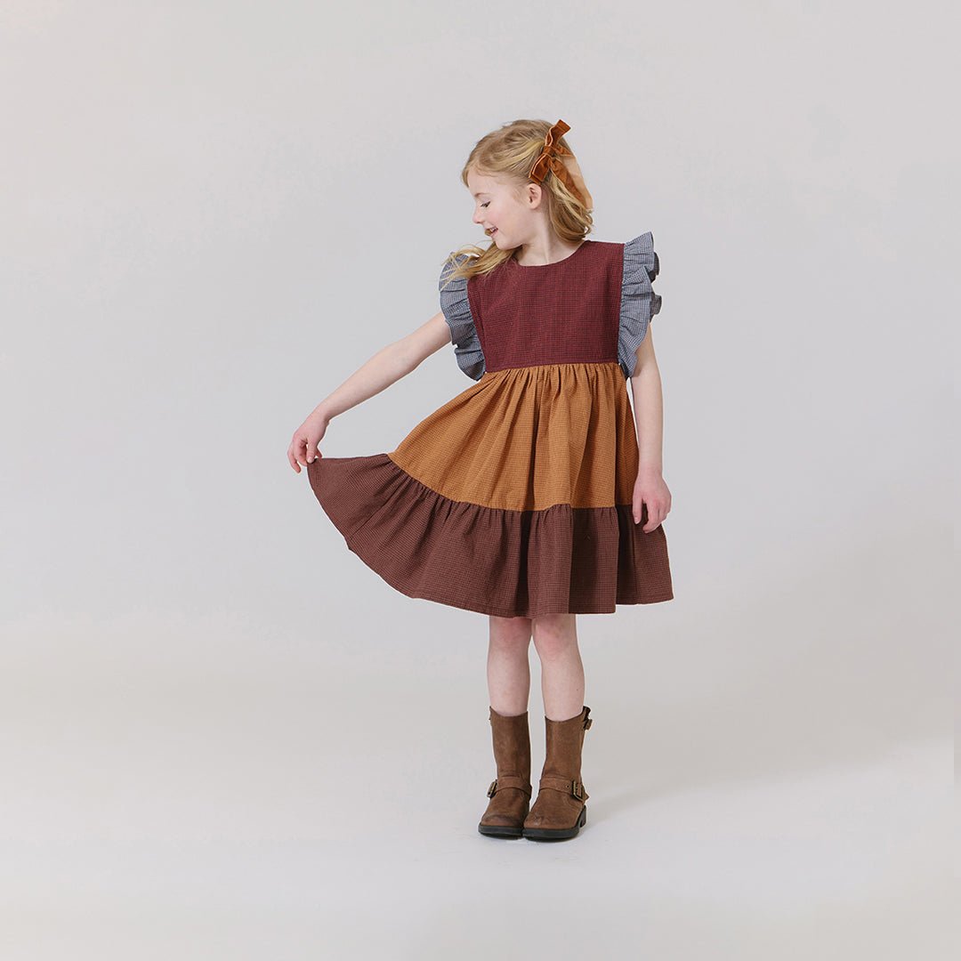 Girls Kit Dress - Mixed Checks | Pink Chicken