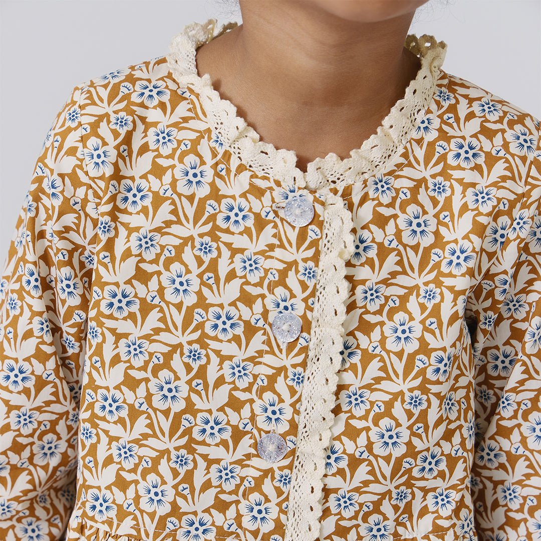 Girls Autumn Dress - Gold Climbing Floral | Pink Chicken