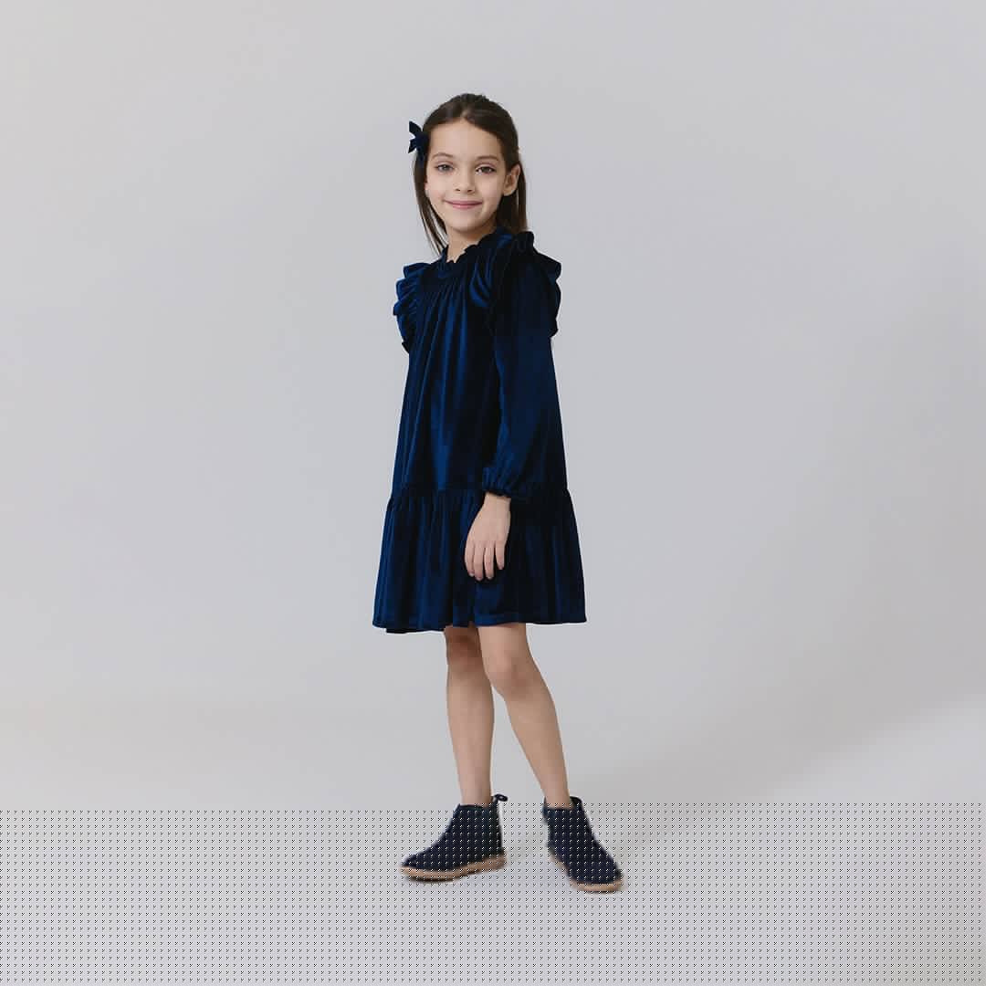 Girls Velour Harper Dress - Navy | Pink Chicken