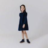 Girls Velour Harper Dress - Navy | Pink Chicken