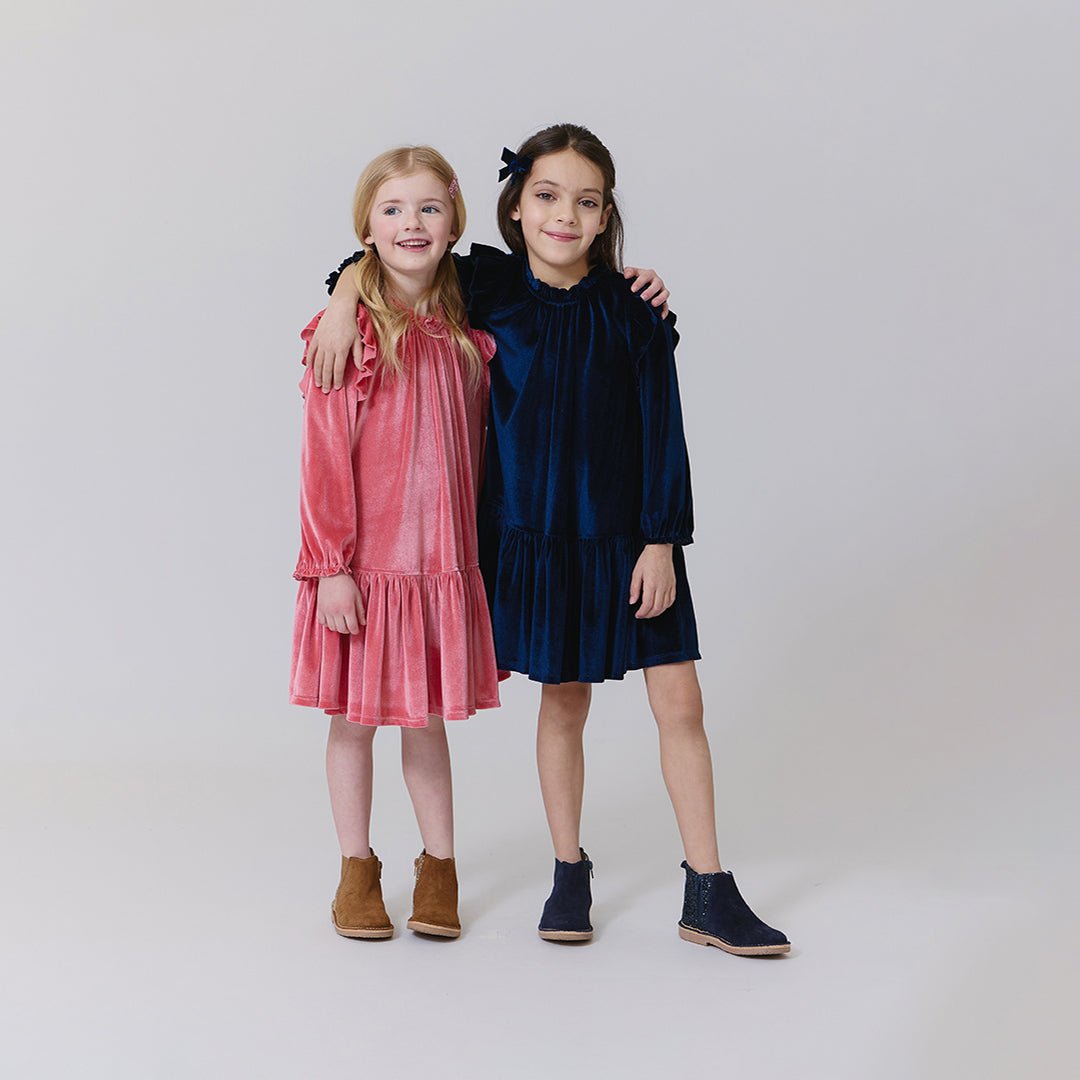 Girls Velour Harper Dress - Navy | Pink Chicken