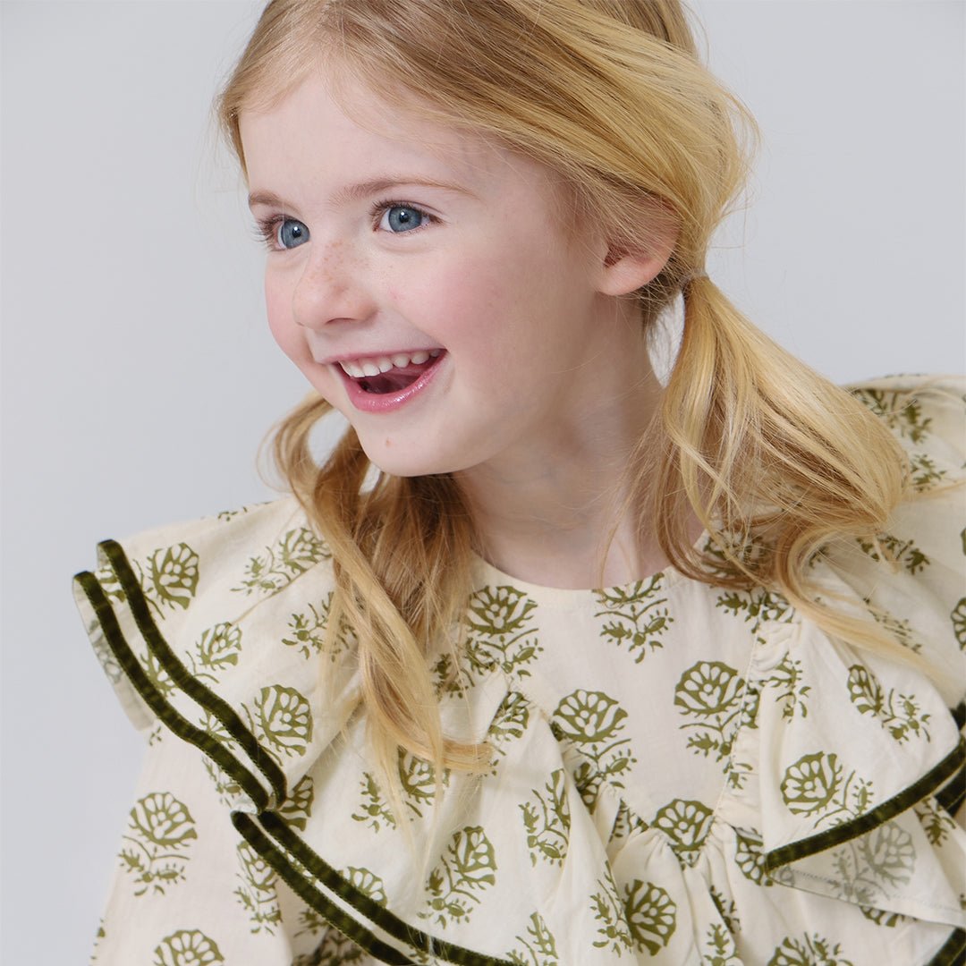 Girls Raphaela Dress - Olive Rose Floral | Pink Chicken