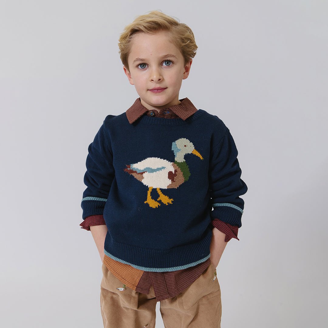 Boys Oliver Sweater - Navy Mallard | Pink Chicken