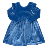 Girls Natalie Dress - Bright Blue Velour