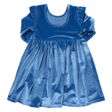 Girls Natalie Dress - Bright Blue Velour