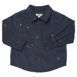 Boys Long Sleeve Jack Shirt - Navy Horse Embroidery
