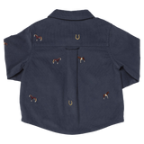 Boys Long Sleeve Jack Shirt - Navy Horse Embroidery