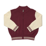 Boys Varsity Zip Sweater - Burgundy Cream