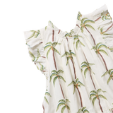 Girls Harper Dress - Cream Palm Trees