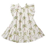 Girls Harper Dress - Cream Palm Trees