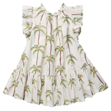 Girls Harper Dress - Cream Palm Trees