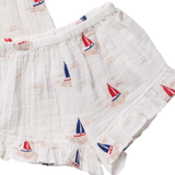 Girls Roey 2-PC Set - Sailboat Embroidery