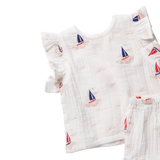 Girls Roey 2-PC Set - Sailboat Embroidery