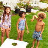 Girls Claire Suit - Blue Multi Fishies